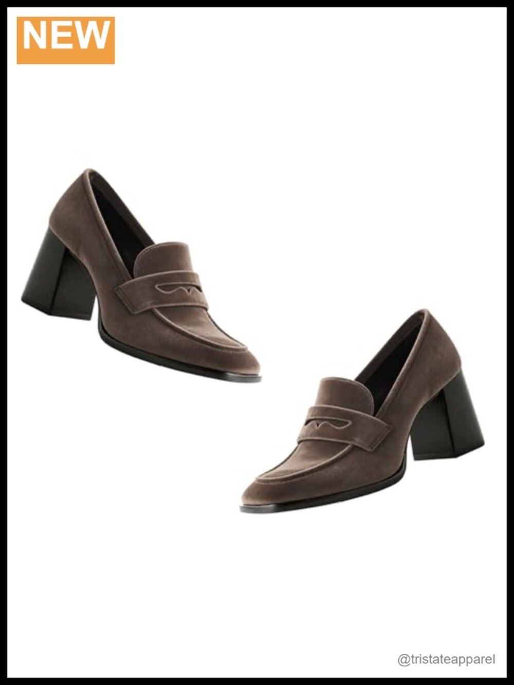 Chunky Block Heel Square Toe Slip On Penny Loafer Dress Shoes